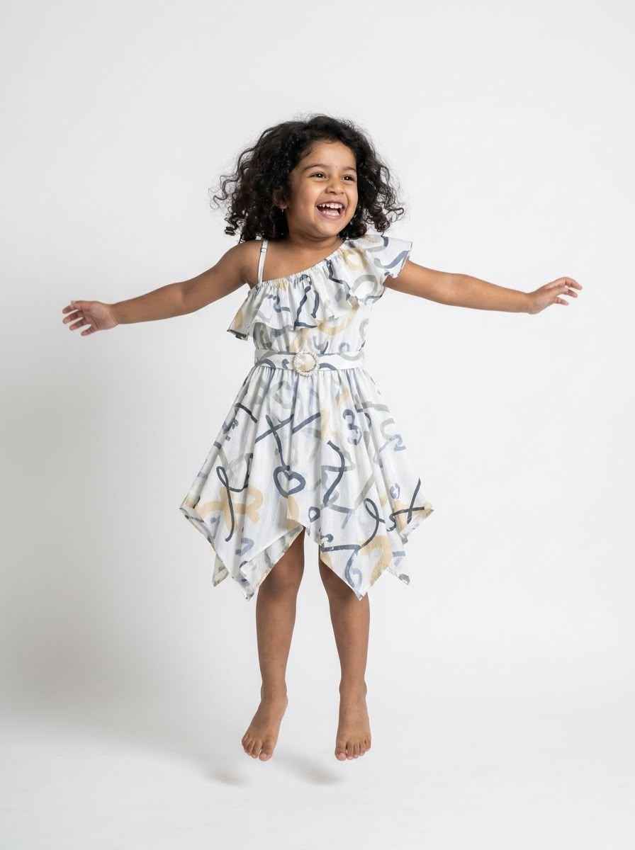 Girls’ One-Shoulder Kerchief Hem Dress One-Piece