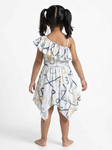 Girls’ One-Shoulder Kerchief Hem Dress One-Piece