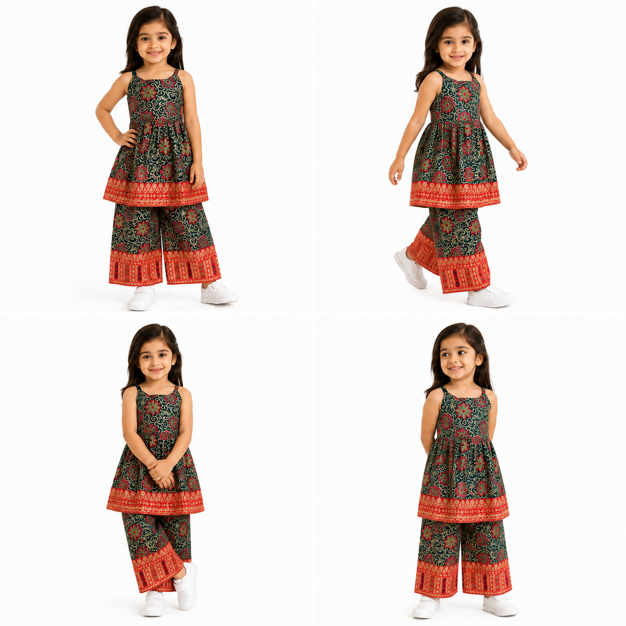 Girls Festive Printed Peplum Top with Palazzo Set Two-piece