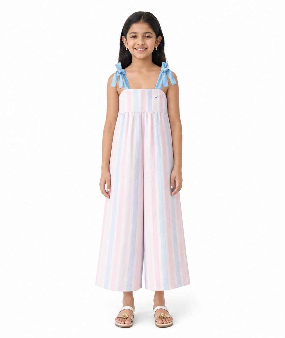 Girls Tie-Strap Wide Leg Jumpsuit
