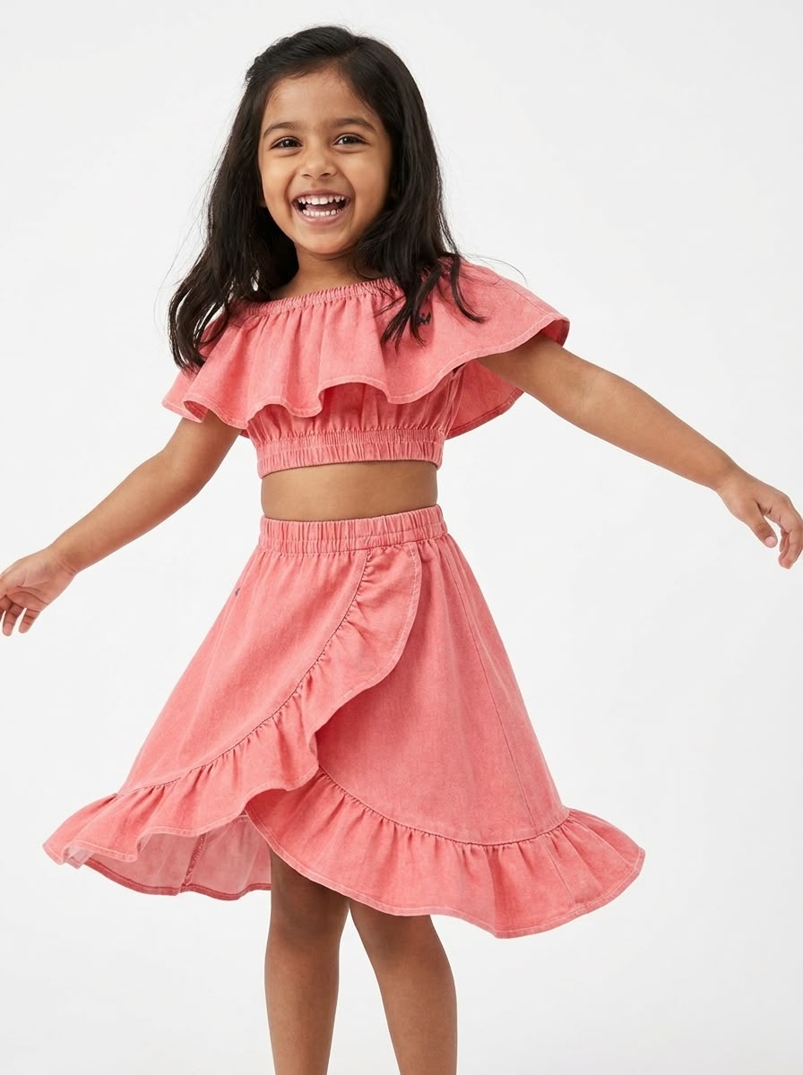 Coral Breeze Ruffle Co-ord Set
