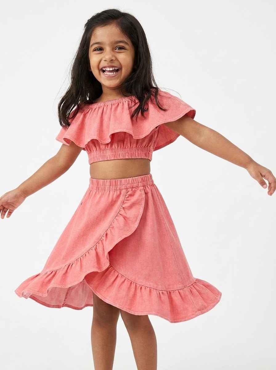 Coral Breeze Ruffle Co-ord Set