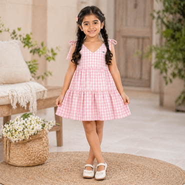 Pink Bow Gingham Tier Dress