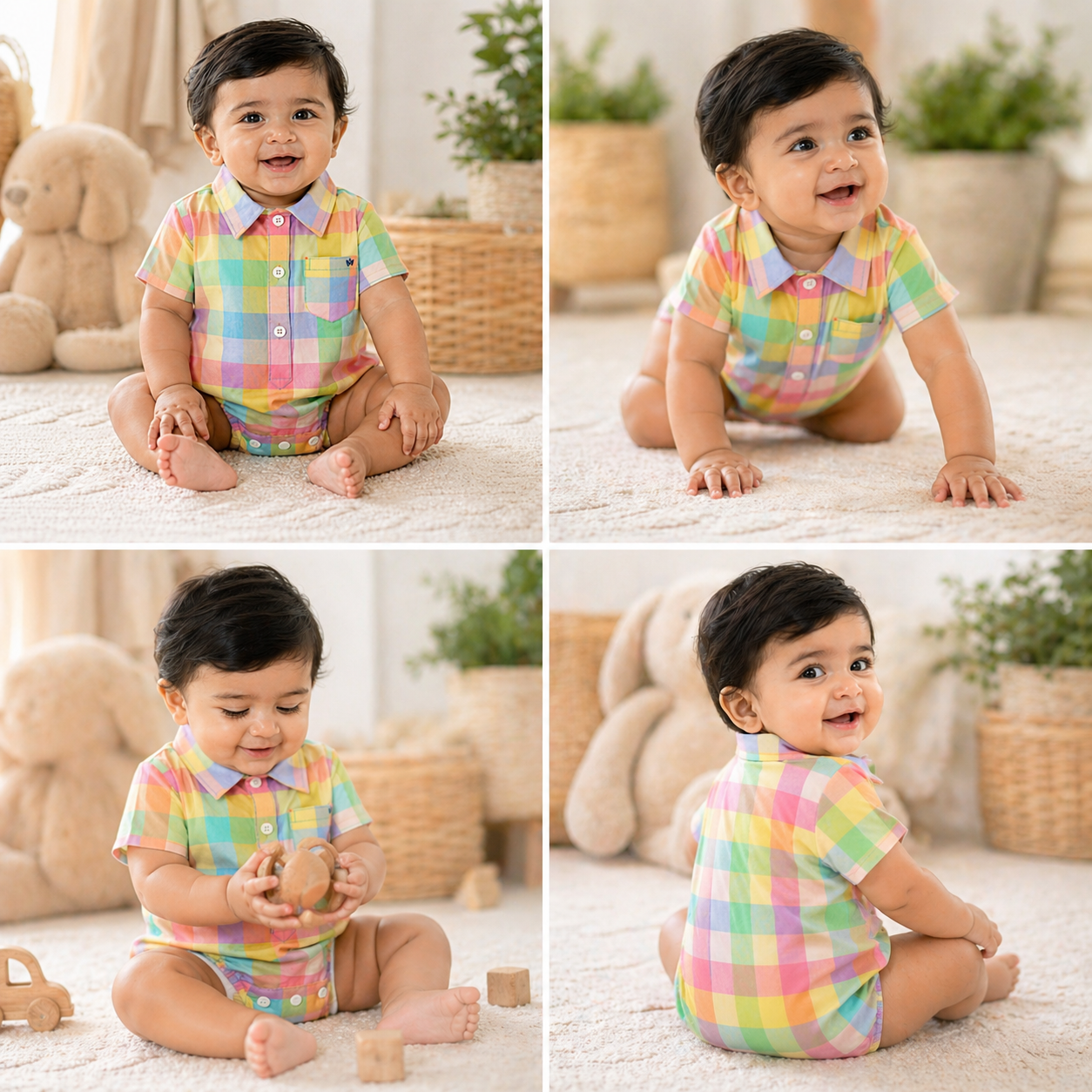 Pastel Check Polo Romper(Baby Boys)