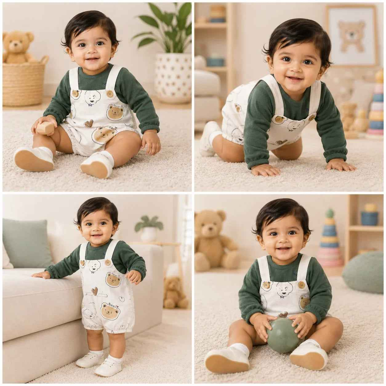 Baby Dungaree Style Romper With Inner Top