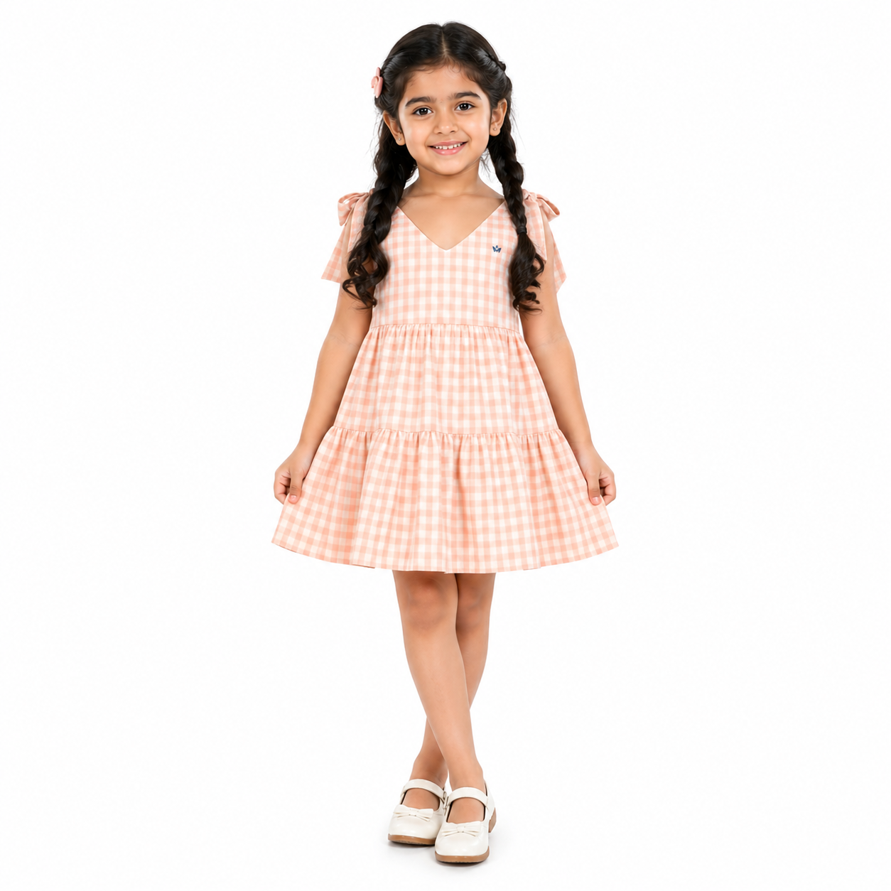 Blush Bow Gingham Tier Dress