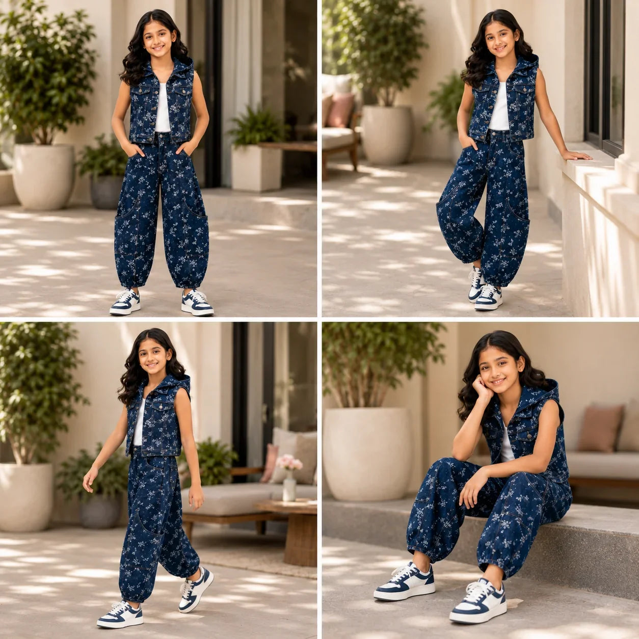 Denim Utility Set With Hooded Vest