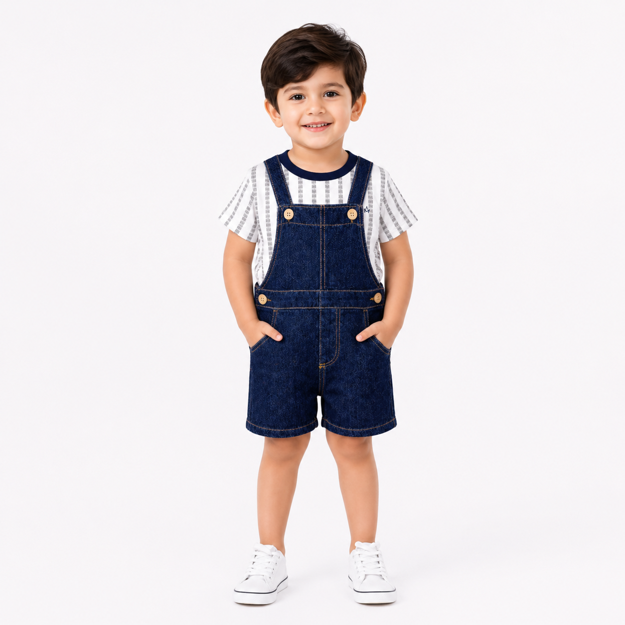 Striped tee and denim dungree