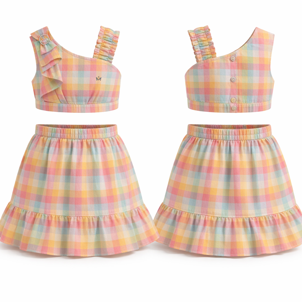 One-shoulder crop top & skirt set-Two-piece