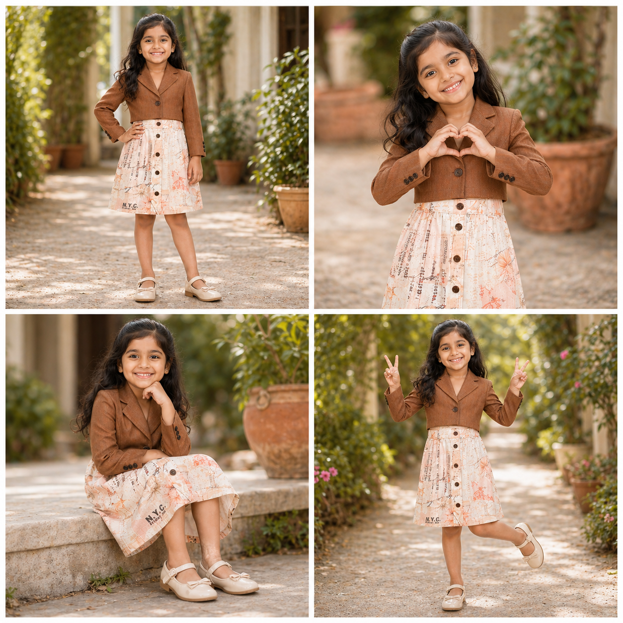 Girls Cropped Blazer & Striped Skirt Co-ord Set