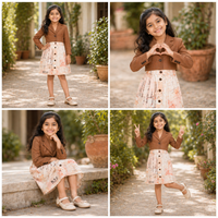 Girls Cropped Blazer & Striped Skirt Co-ord Set