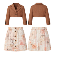 Girls Cropped Blazer & Striped Skirt Co-ord Set