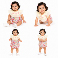 Baby Girls Floral Bubble Romper with Embroidered Ruffle Yoke One-piece