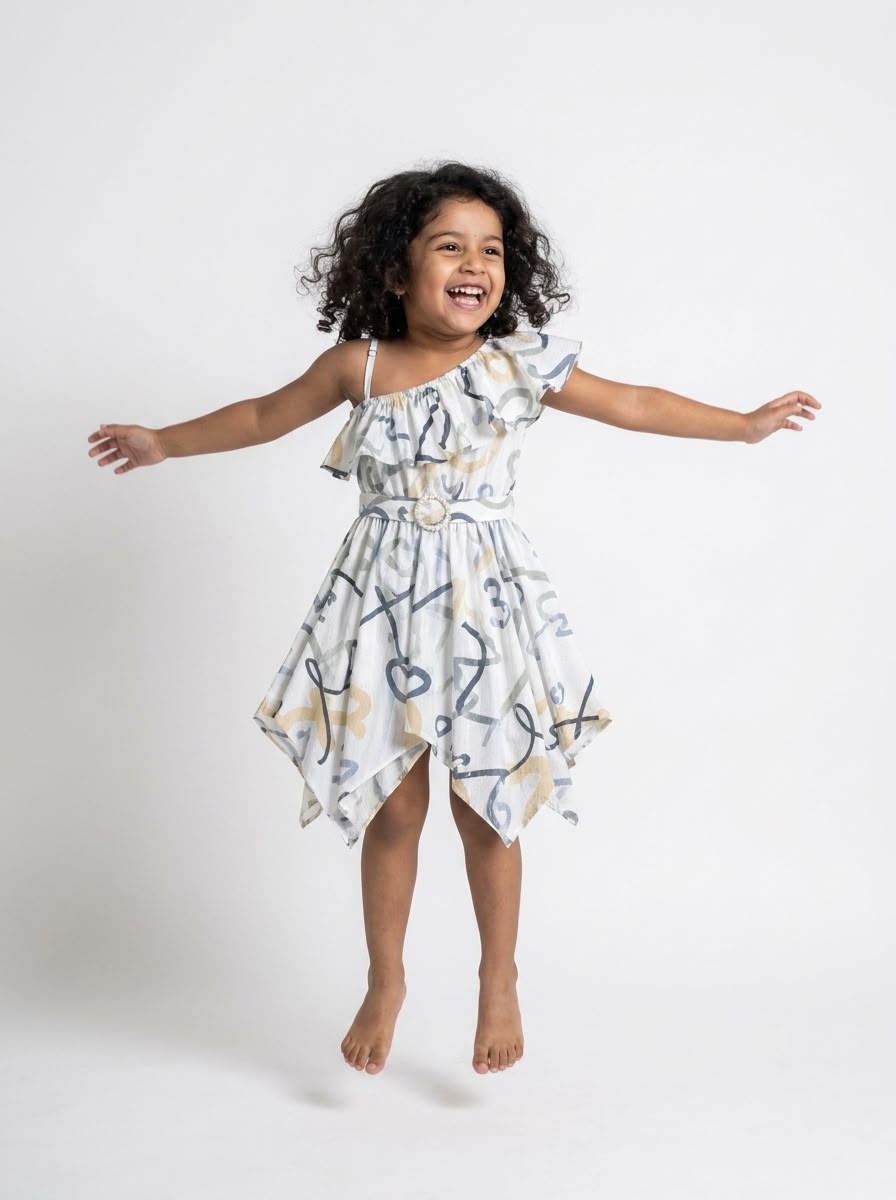 Girls’ One-Shoulder Kerchief Hem Dress -One piece