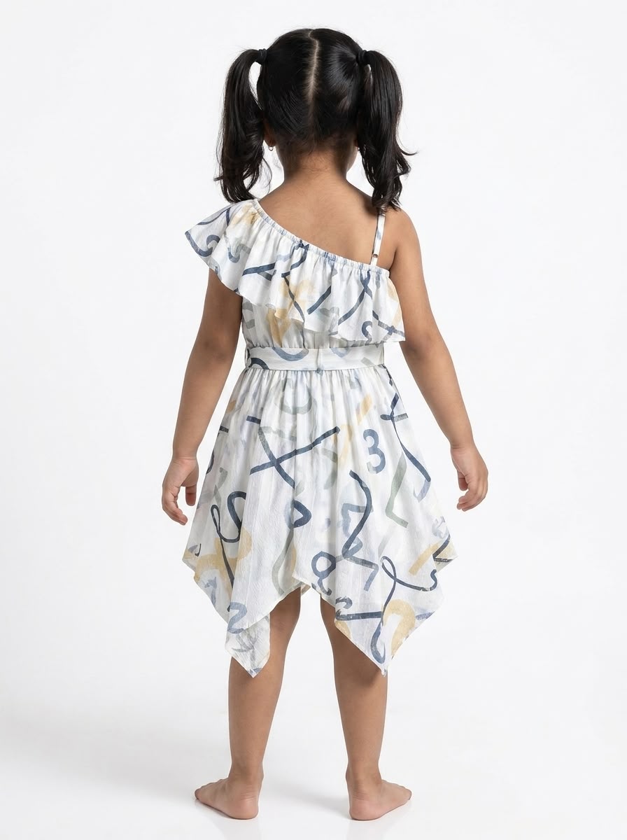 Girls’ One-Shoulder Kerchief Hem Dress -One piece