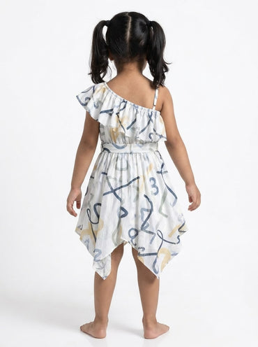 Girls’ One-Shoulder Kerchief Hem Dress -One piece