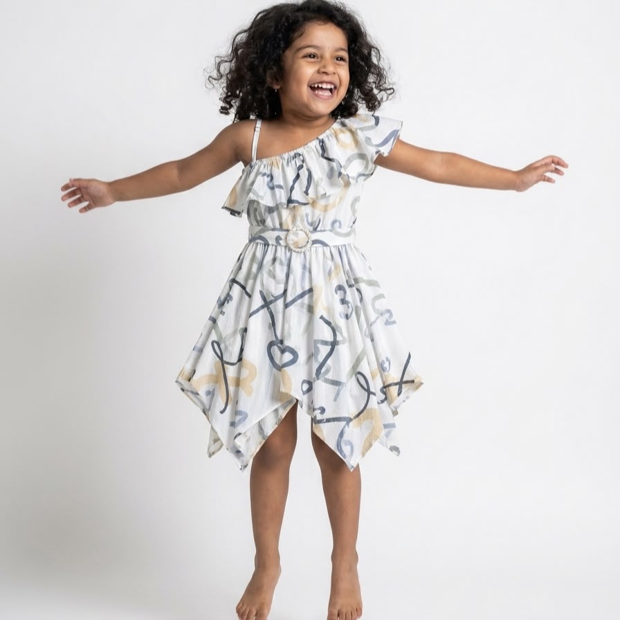 Girls’ One-Shoulder Kerchief Hem Dress -One piece