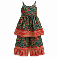 Girls Festive Printed Peplum Top with Palazzo Set Two-piece