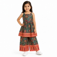 Girls Festive Printed Peplum Top with Palazzo Set Two-piece