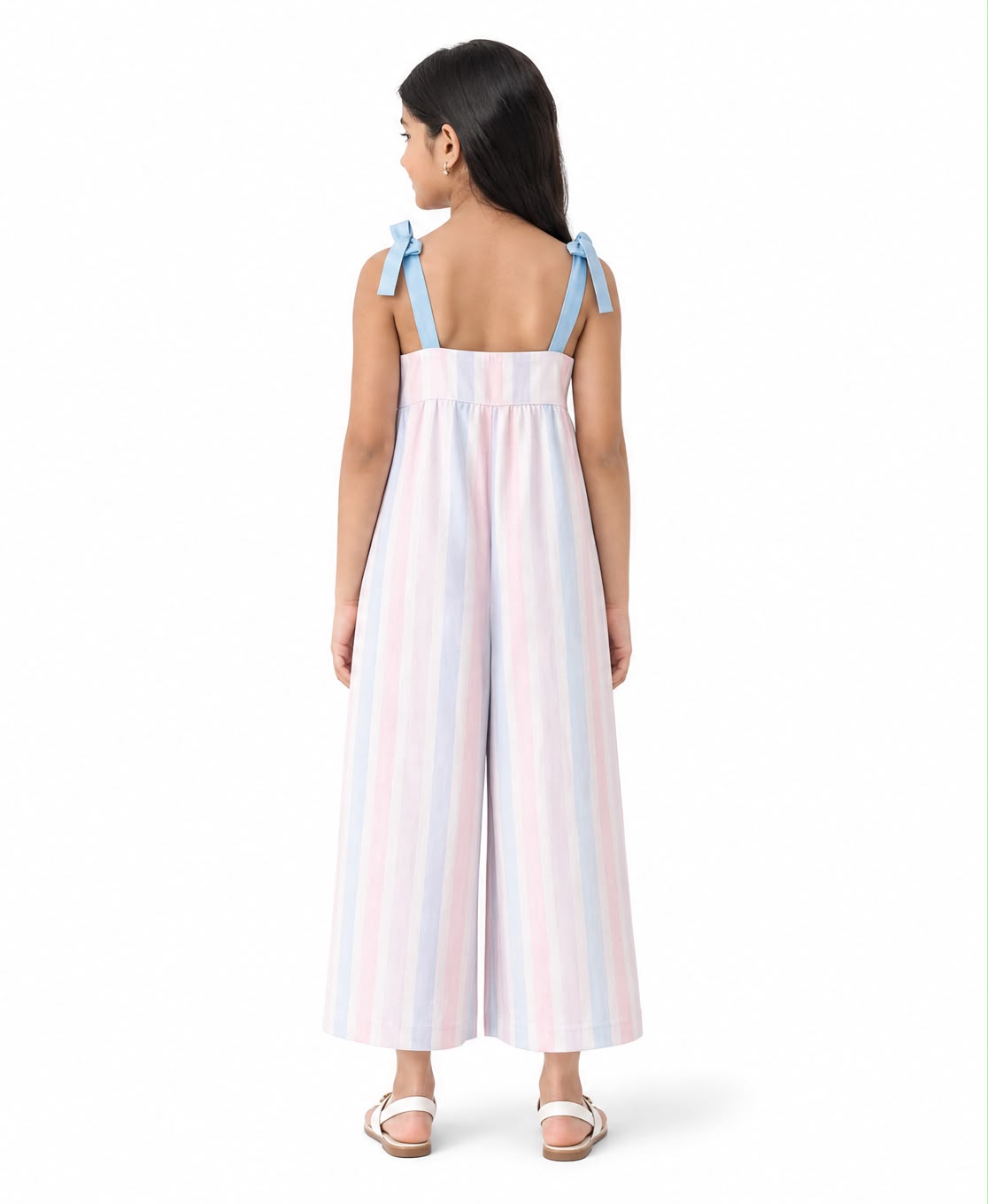 Girls tie strap wide leg jumpsuit