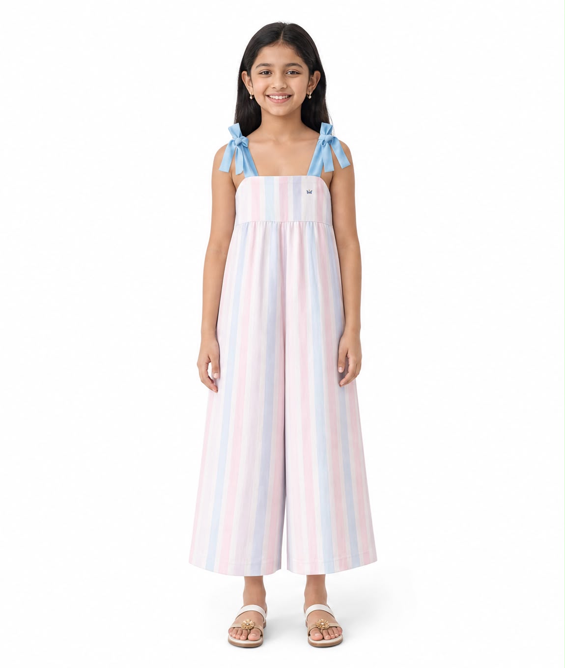 Girls tie strap wide leg jumpsuit