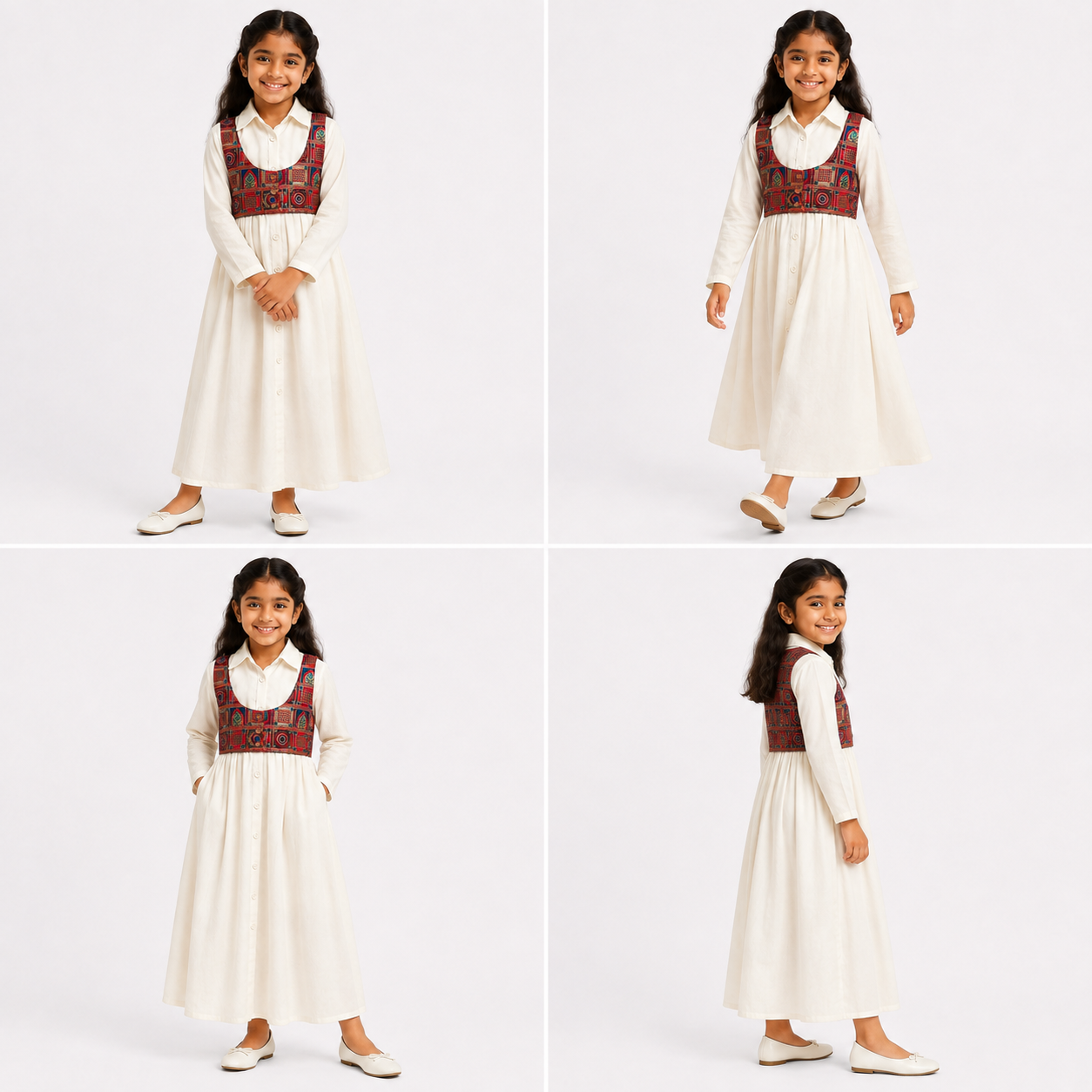 Festive Flared Dress With Patchwork Vest - KinderMox