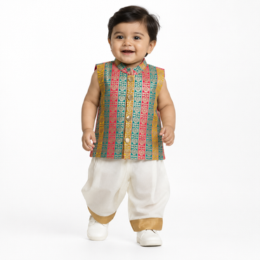 Festive Kids Waist Coat & Kasavu Trousers - KinderMox