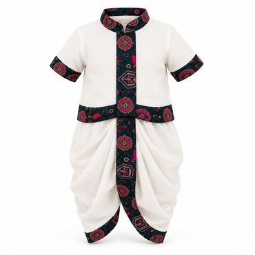 Traditional Kasavu Baby Shirt & Dhoti Set - KinderMox
