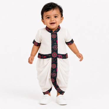 Traditional Kasavu Baby Shirt & Dhoti Set