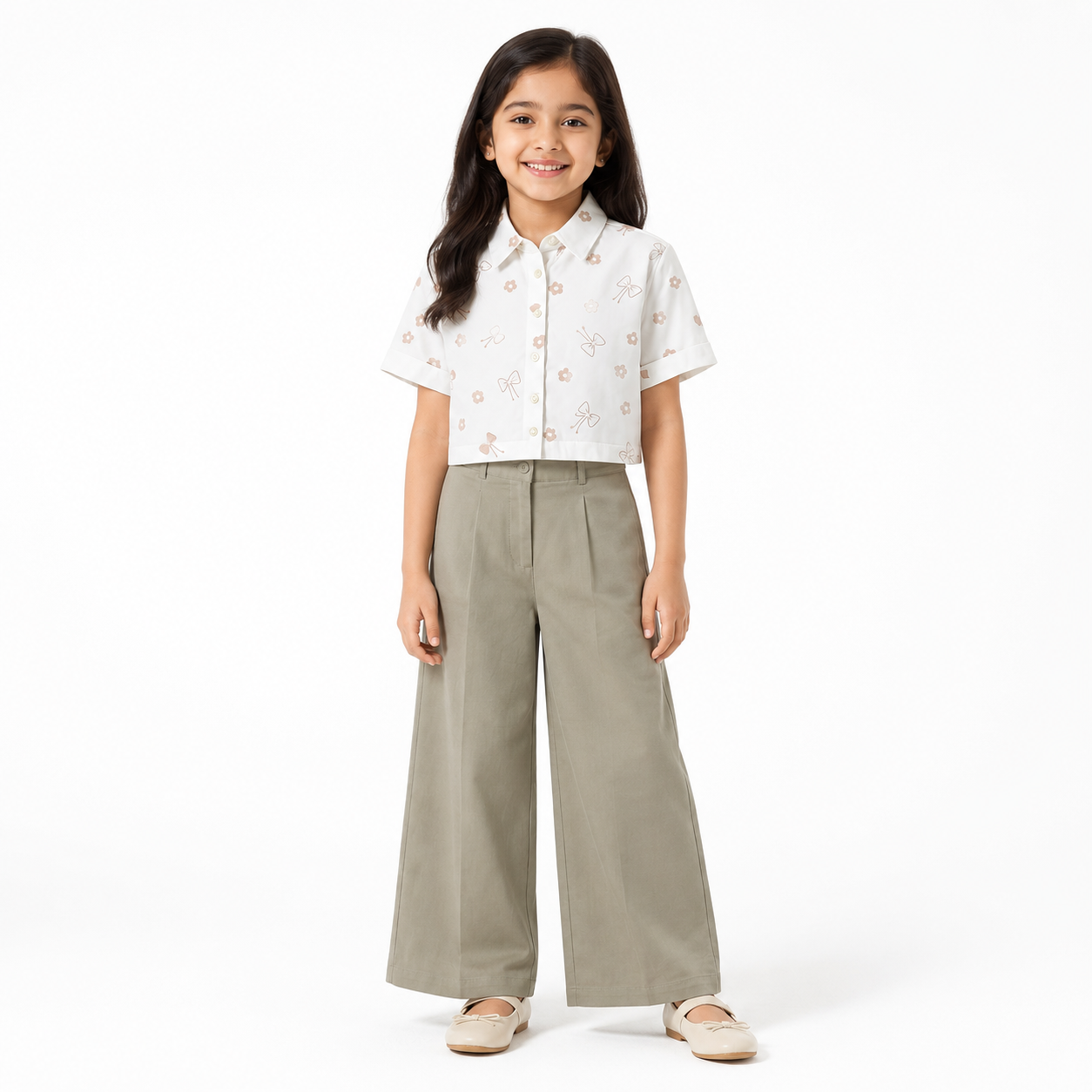 Floral Cropped Shirt & Wide-Leg Pant Set