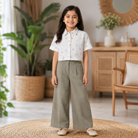 Floral Cropped Shirt & Wide-Leg Pant Set