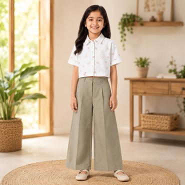 Floral Cropped Shirt & Wide-Leg Pant Set