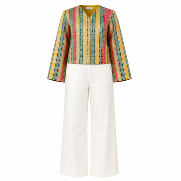 Festival Stripe Cropped Kimono Set