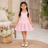 Pink Bow Gingham Tier Dress