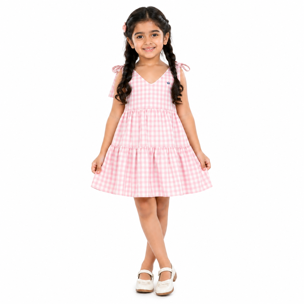 Pink Bow Gingham Tier Dress
