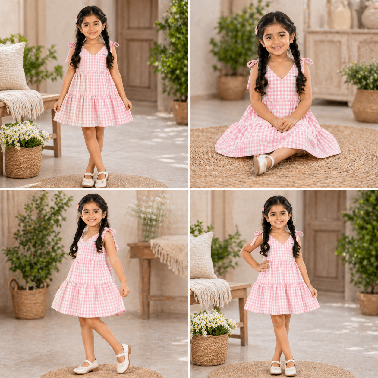 Pink Bow Gingham Tier Dress