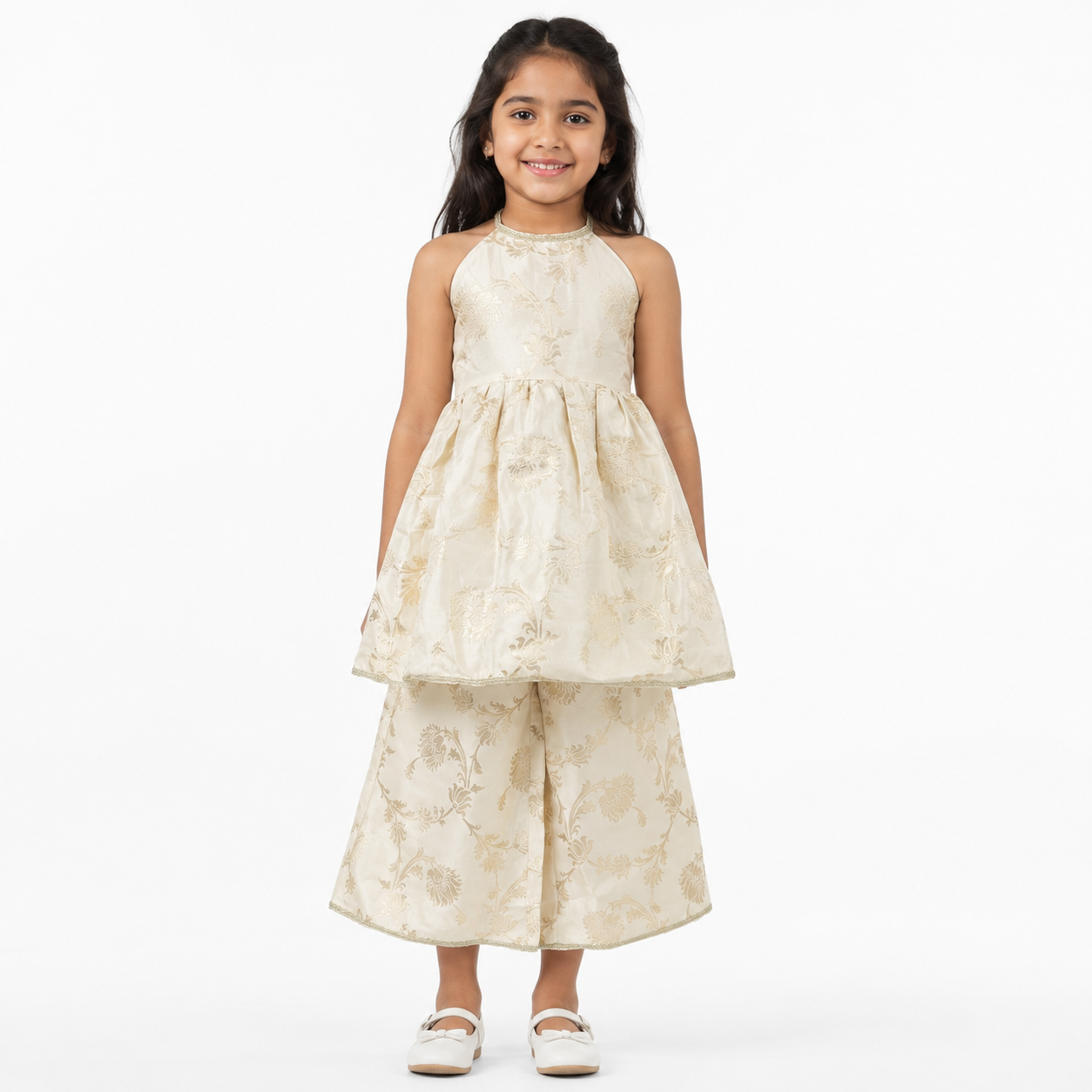 Ivory Bloom Open-Back Peplum Set