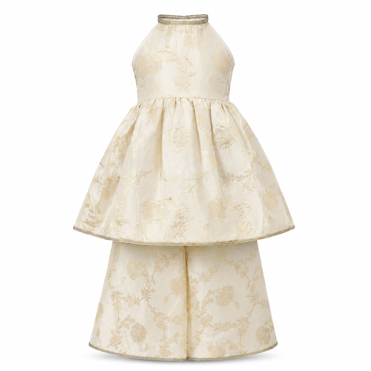 Ivory Bloom Open-Back Peplum Set