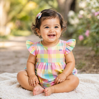 Pastel Rainbow Check Flutter Romper