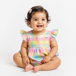 Pastel Rainbow Check Flutter Romper