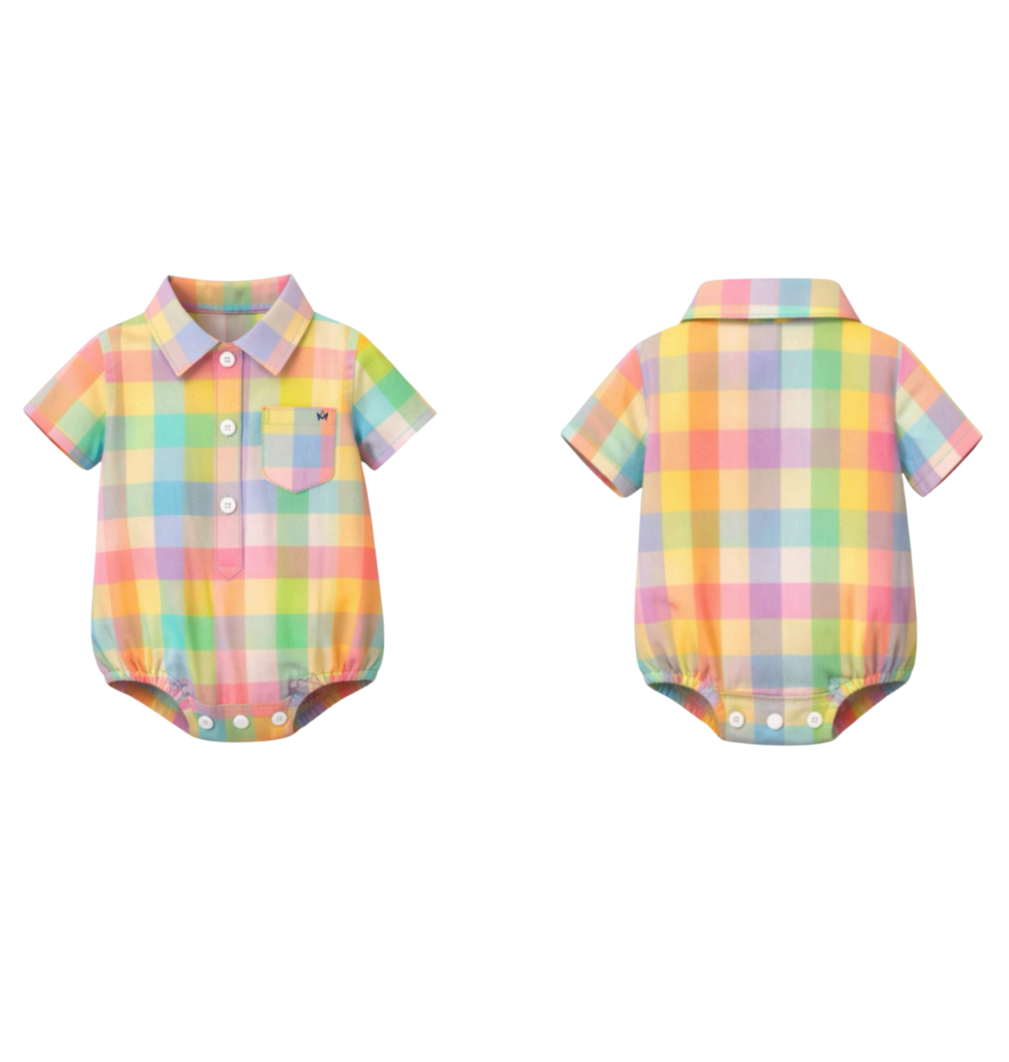 Pastel Check Polo Romper(Baby Boys)