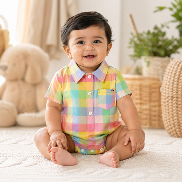 Pastel Check Polo Romper(Baby Boys)