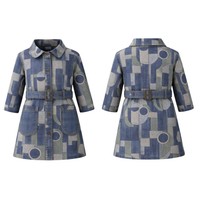 GeoPatch Denim Belted Shirt Dress