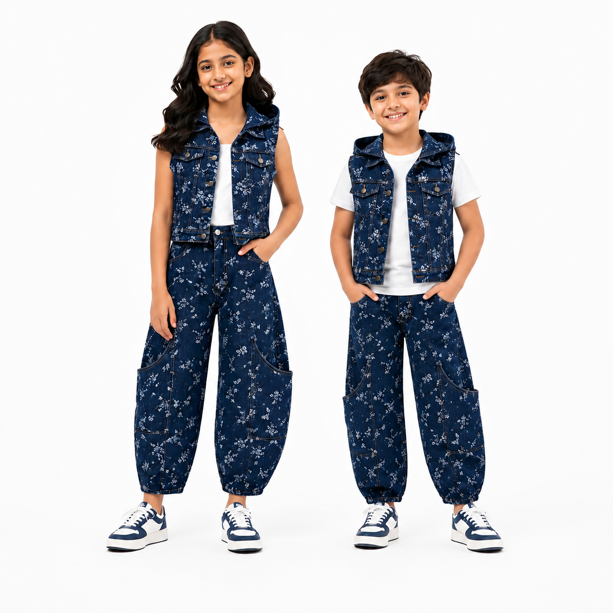 Denim Utility Set With Hooded Vest