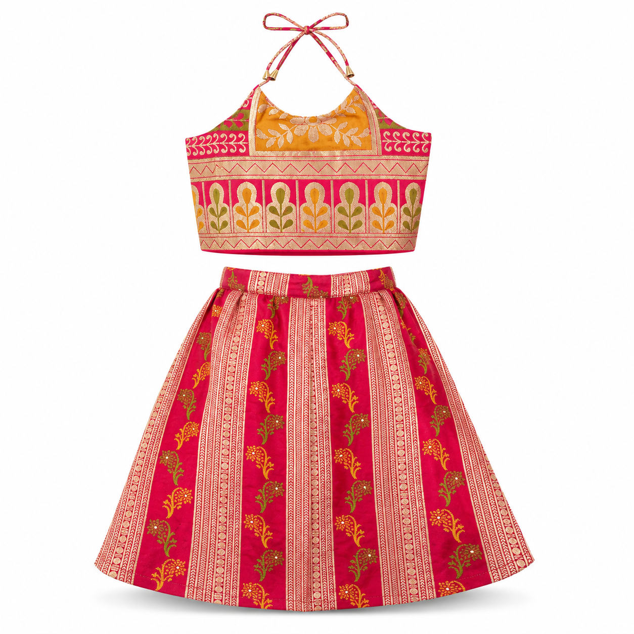 Halter Neck Crop Top With A-Line Skirt