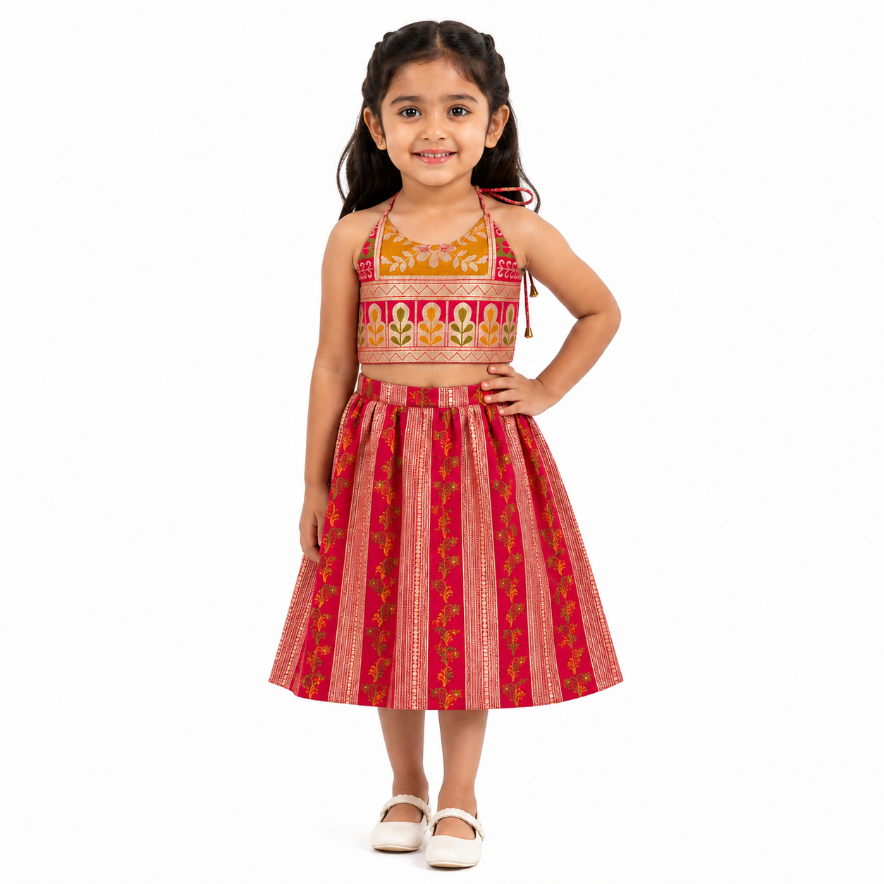 Halter Neck Crop Top With A-Line Skirt