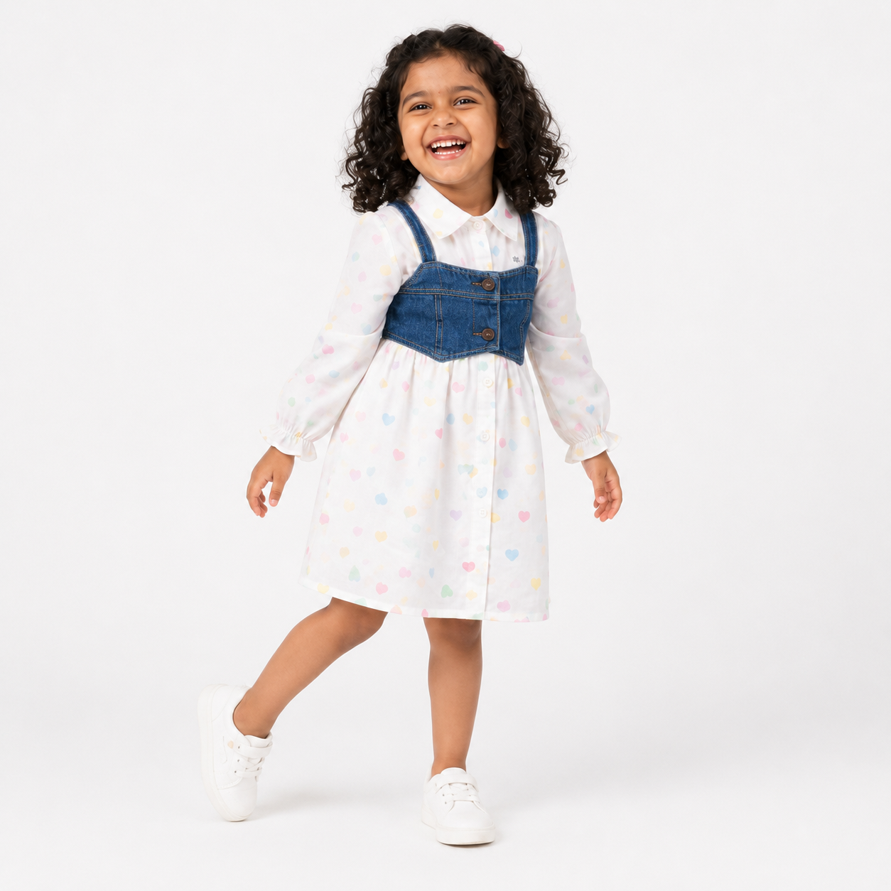Shirt Dress With Denim Vest - KinderMox