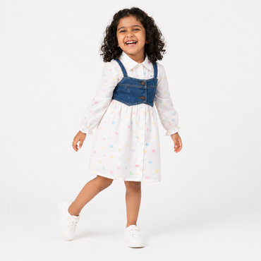Shirt Dress With Denim Vest - KinderMox