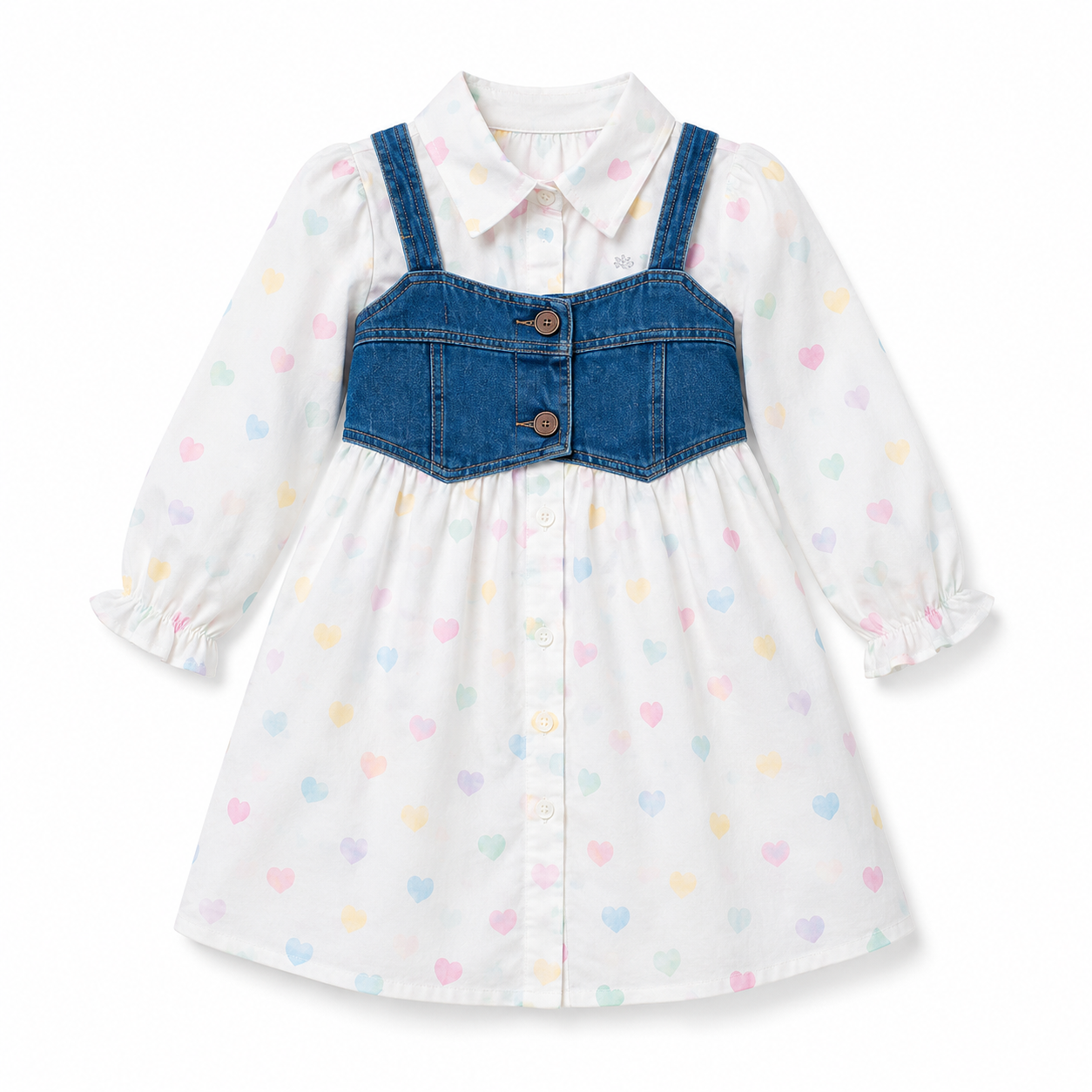 Shirt Dress With Denim Vest - KinderMox