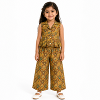 Girls Printed Peplum Co-Ord Set – Sleeveless Top & Wide-Leg Pants